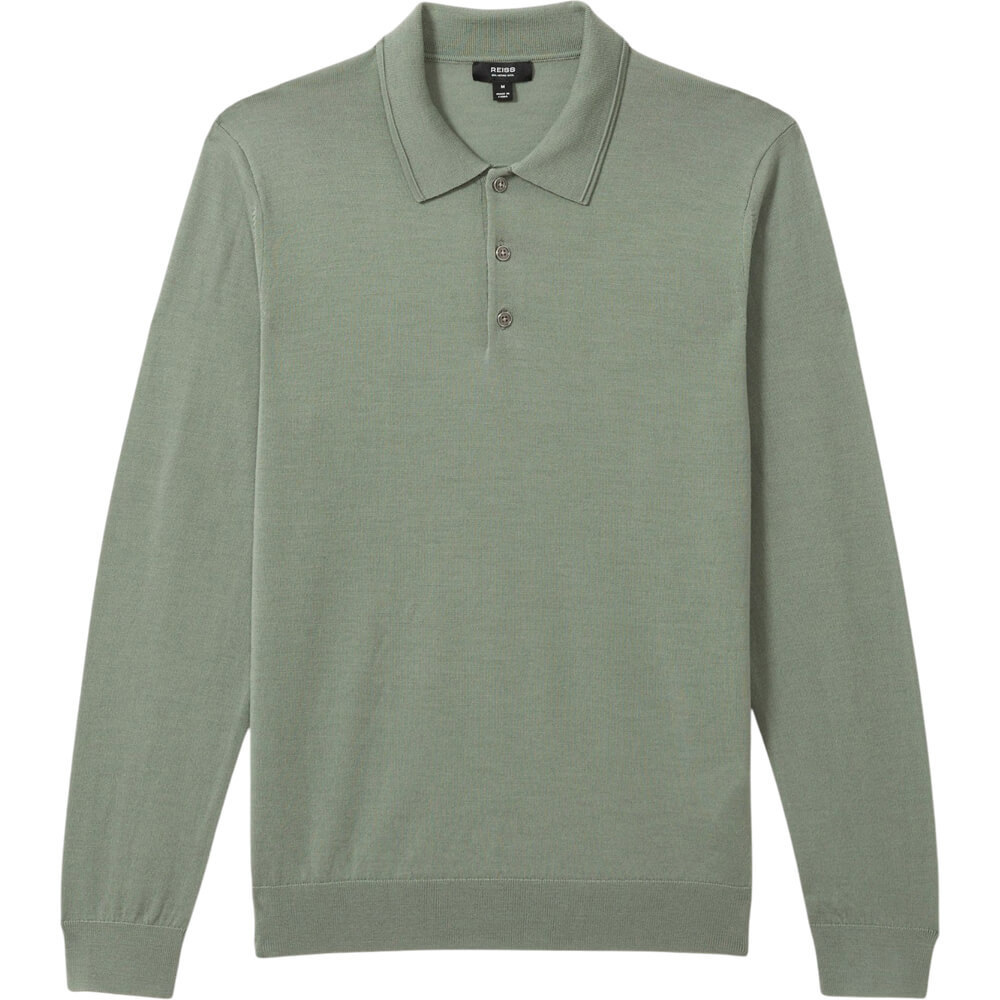 REISS TRAFFORD Merino Wool Long Sleeve Polo Shirt